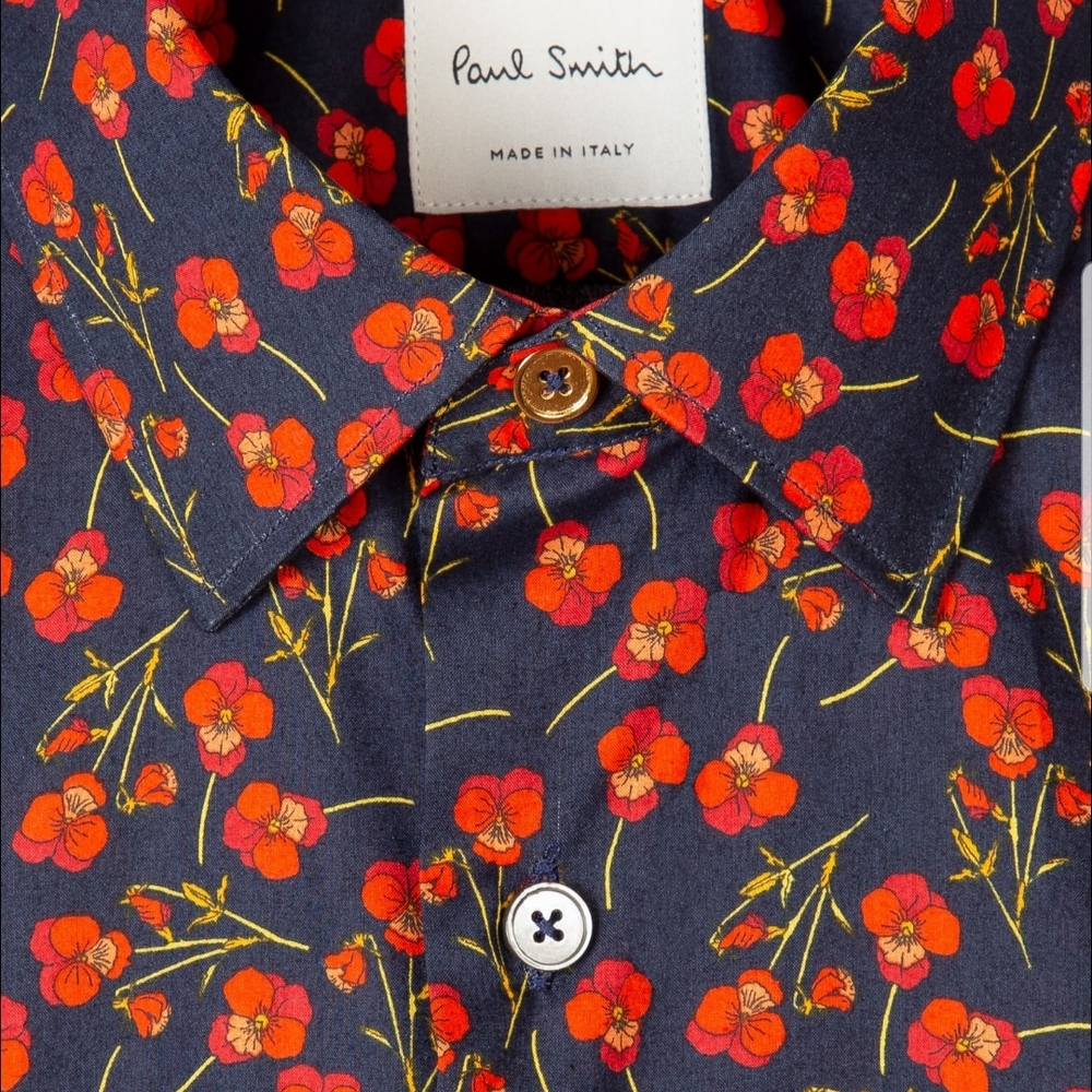 Paul Smith Navy Shirt with Red Floral Pattern